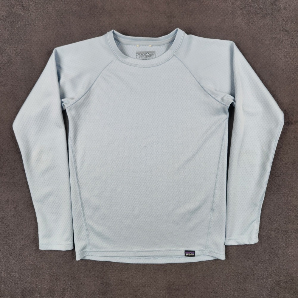 Patagonia Capilene Base Layer‎ Kids Large 12 Light Blue Thumbhole Midweight Crew
